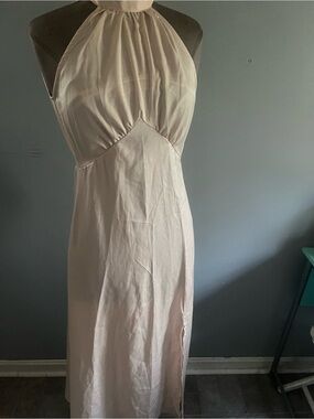 Elegant Cream Halter Maxi Dress
